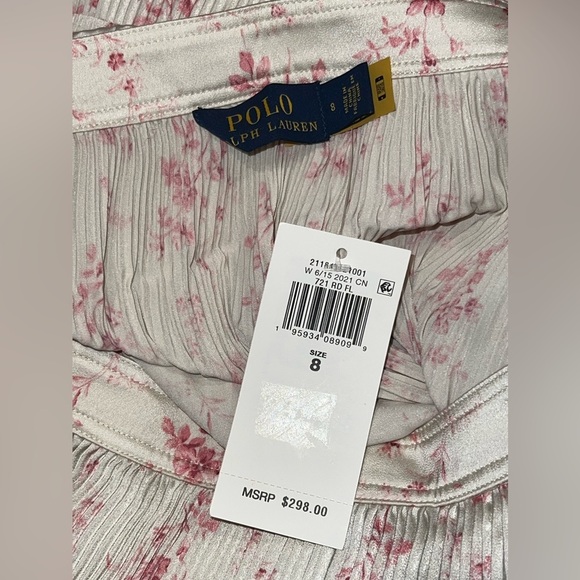 𝅺NWT Polo Ralph Lauren Women's Floral Pleated Satin Skirt Size 8 - Picture 10 of 12